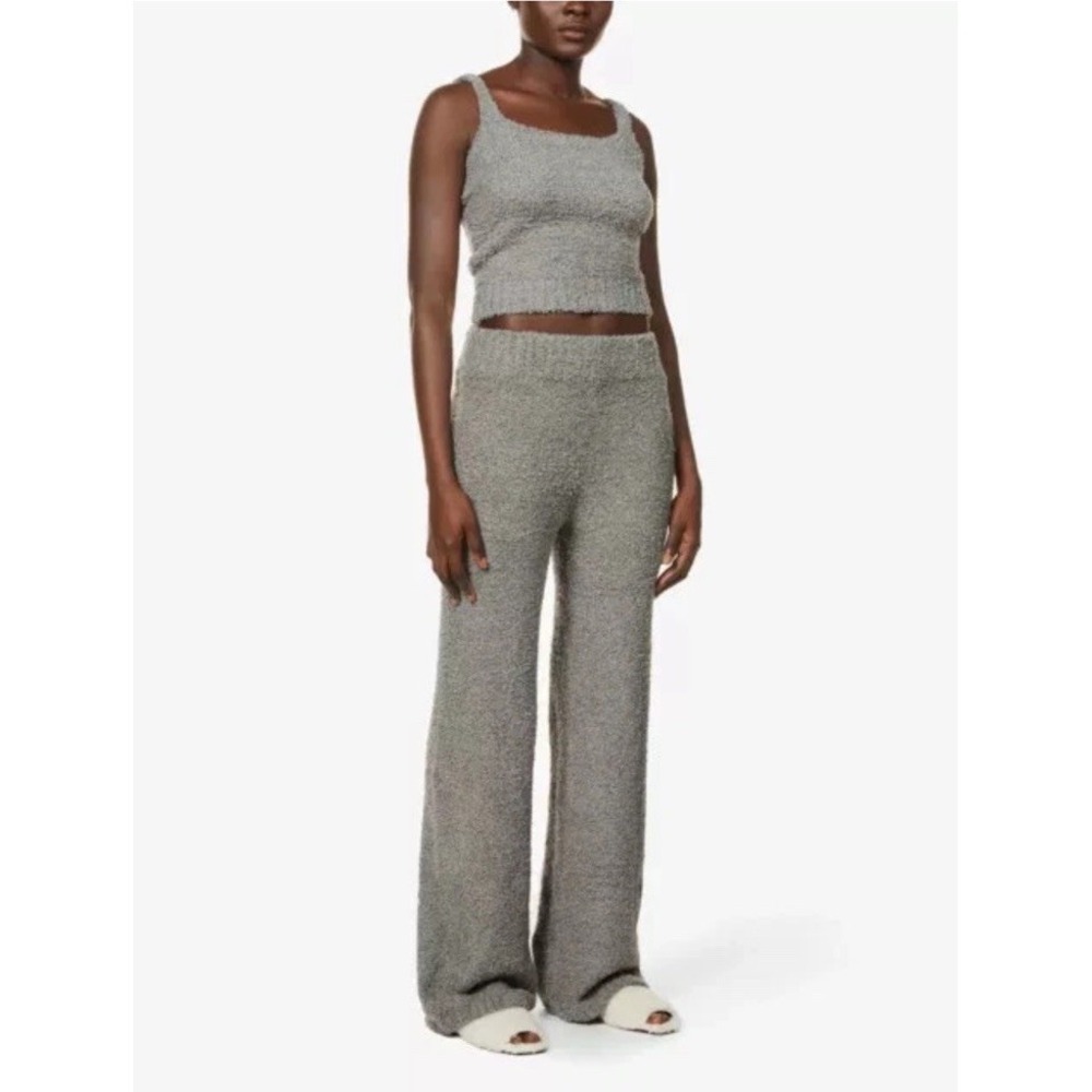 SKIMS Cozy Knit Pants Sz S/M Wide Leg Loungewear Womens Gray Teddy Cozy